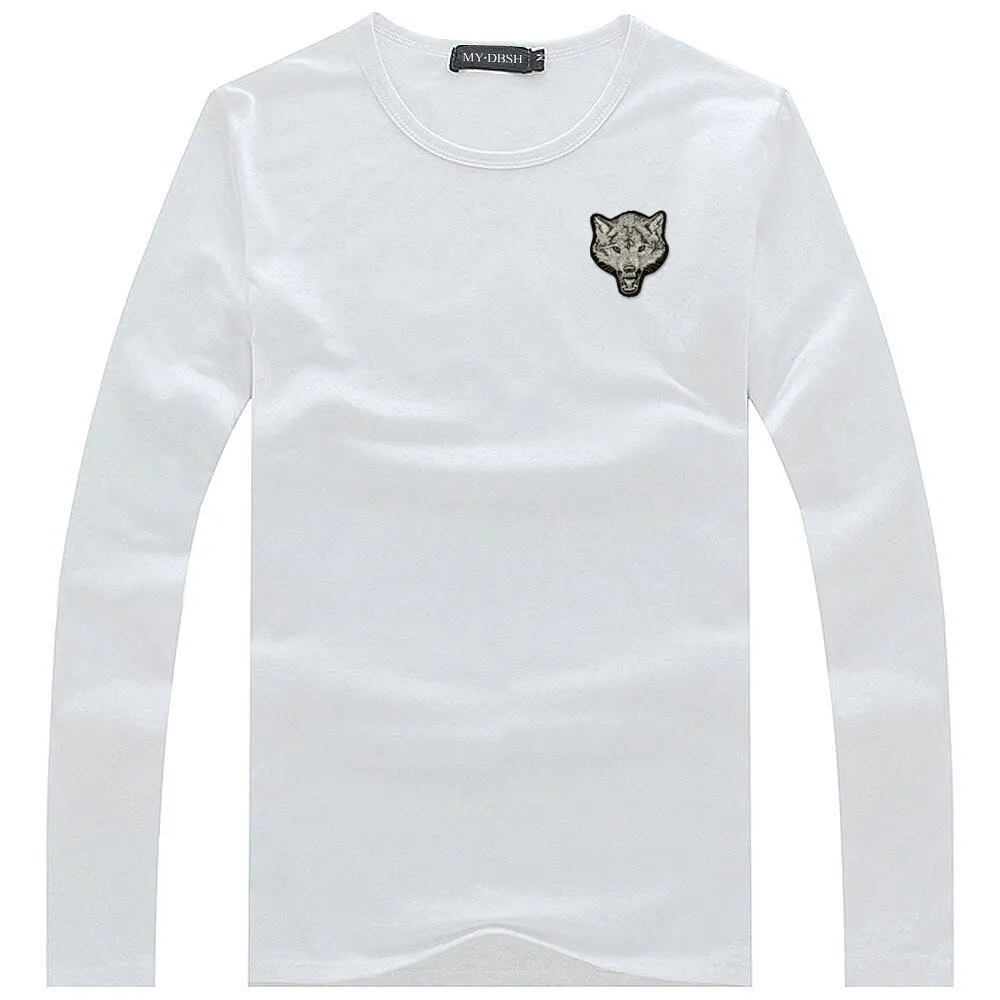 Fashion Men's T-Shirt with Long Sleeve / Cotton O Neck T-Shirt / Slim T-shirt Wolf Embroidery