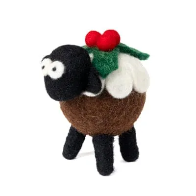 Felted Christmas Pudding Sheep Collectable