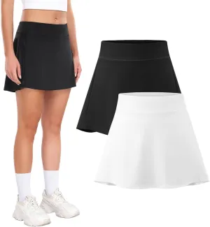 Femdouce 1-2 Pack Womens Athletic Tennis Skirts with Pockets High Waisted Golf Skort Skirts Workout Lightweight Golf Skirt