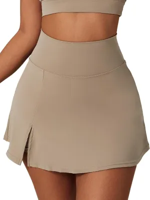 FEOYA Women's Tennis Golf Skirt with Slit High Waisted A-Line Athletic Skort with Built-in Shorts Tummy Control