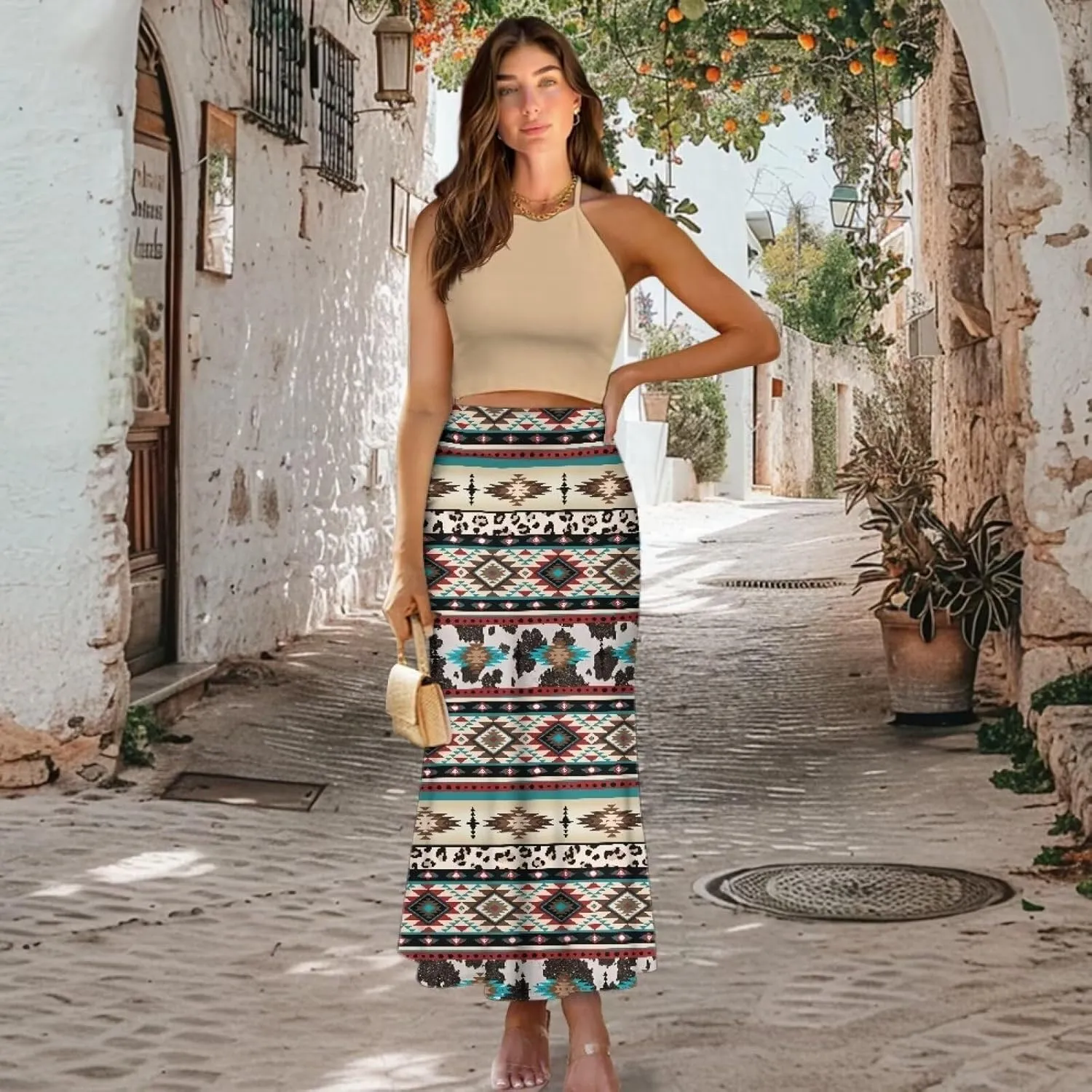 Flared Long Skirts for Women High Waist Maxi Skirts A-Line Ruffle Swing Casual Skirts for Party Holiday Cocktail