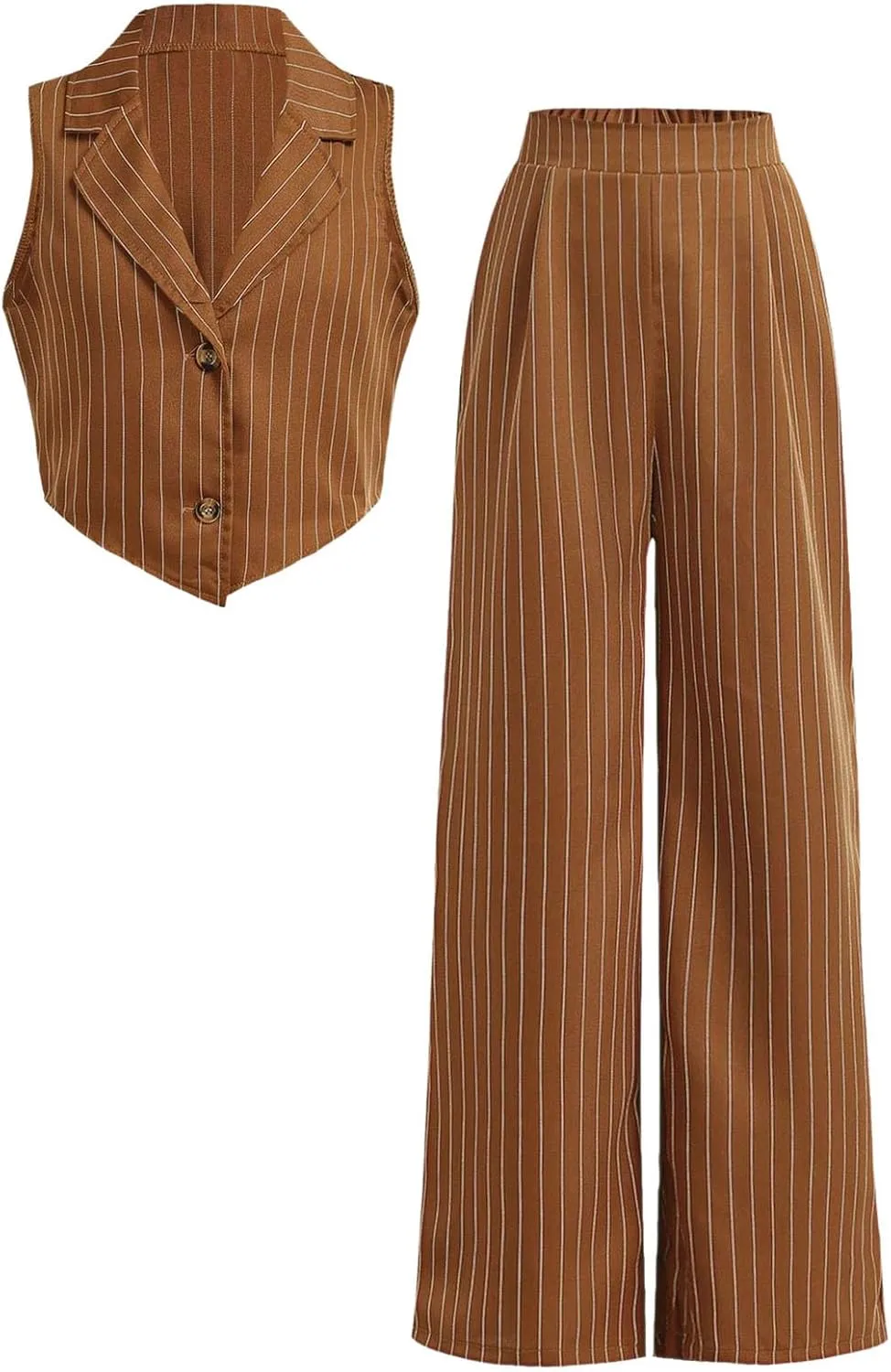 Floerns Girl's 2 Piece Outfits Elegant Striped Sleeveless Suit Vest & Long Elastic Casual Pants Set