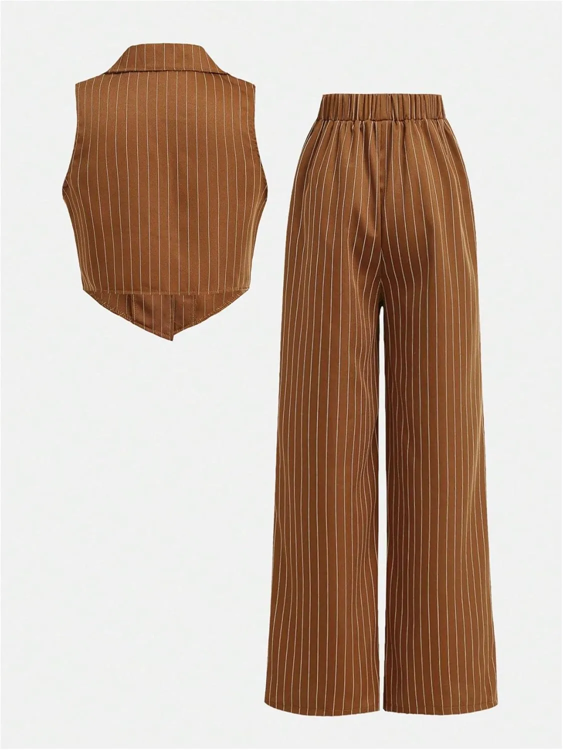 Floerns Girl's 2 Piece Outfits Elegant Striped Sleeveless Suit Vest & Long Elastic Casual Pants Set