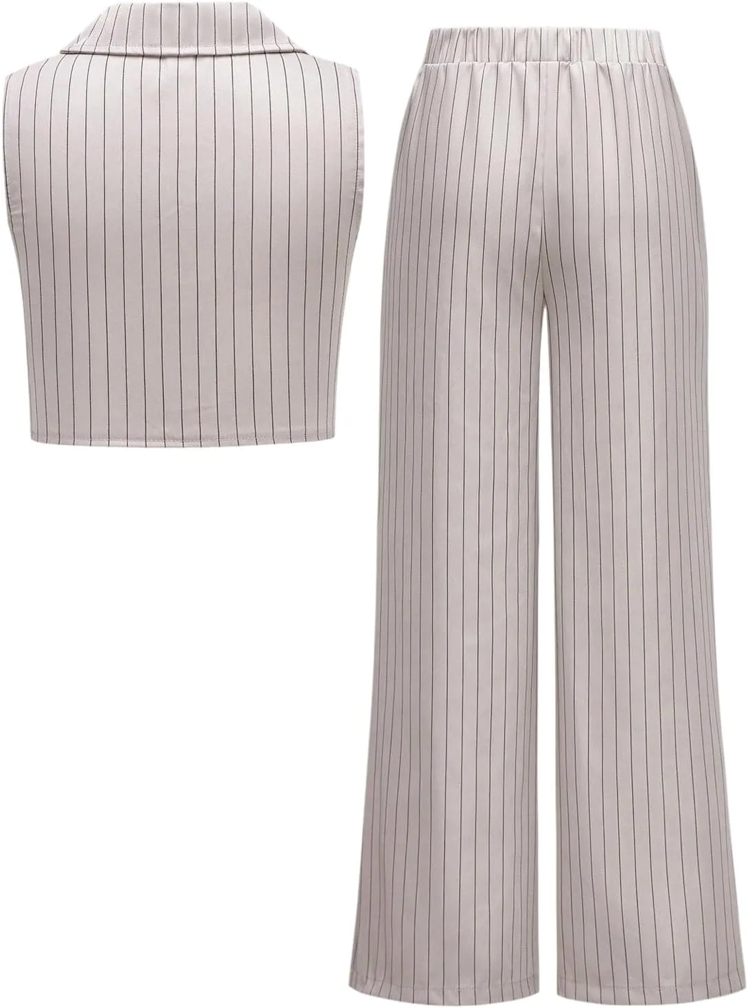 Floerns Girl's 2 Piece Outfits Elegant Striped Sleeveless Suit Vest & Long Elastic Casual Pants Set