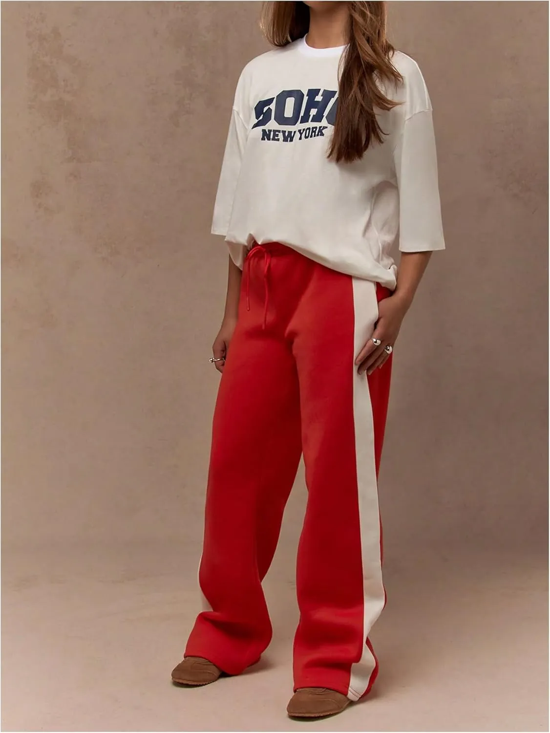 GORGLITTER Women's Low Rise Wide Leg Baggy Sweatpants Elastic Waist Straight Leg Loose Trousers Pants