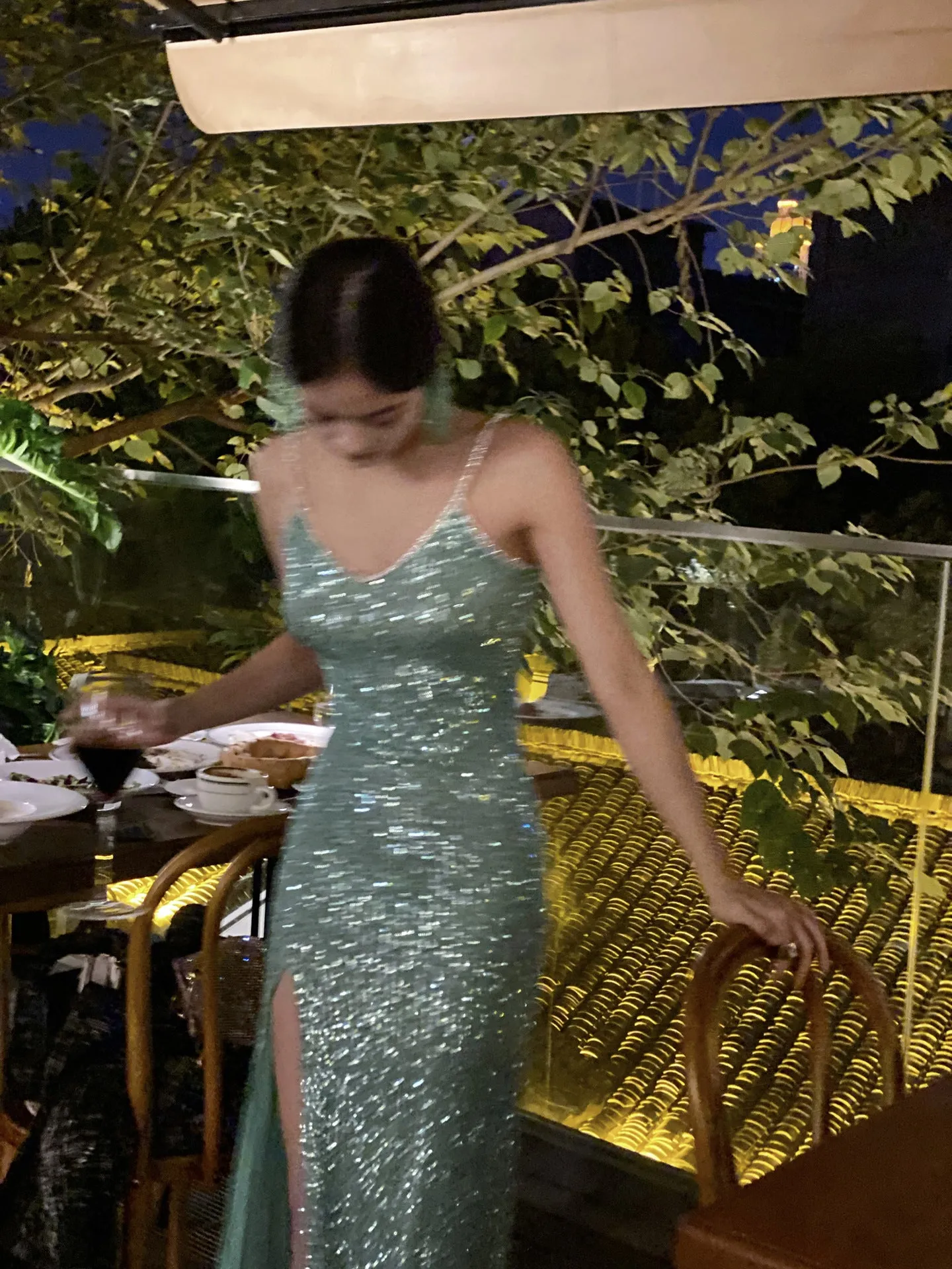 Green Sequins Spaghetti Strap Long Prom Dress with Slit Evening Formal Gown 503