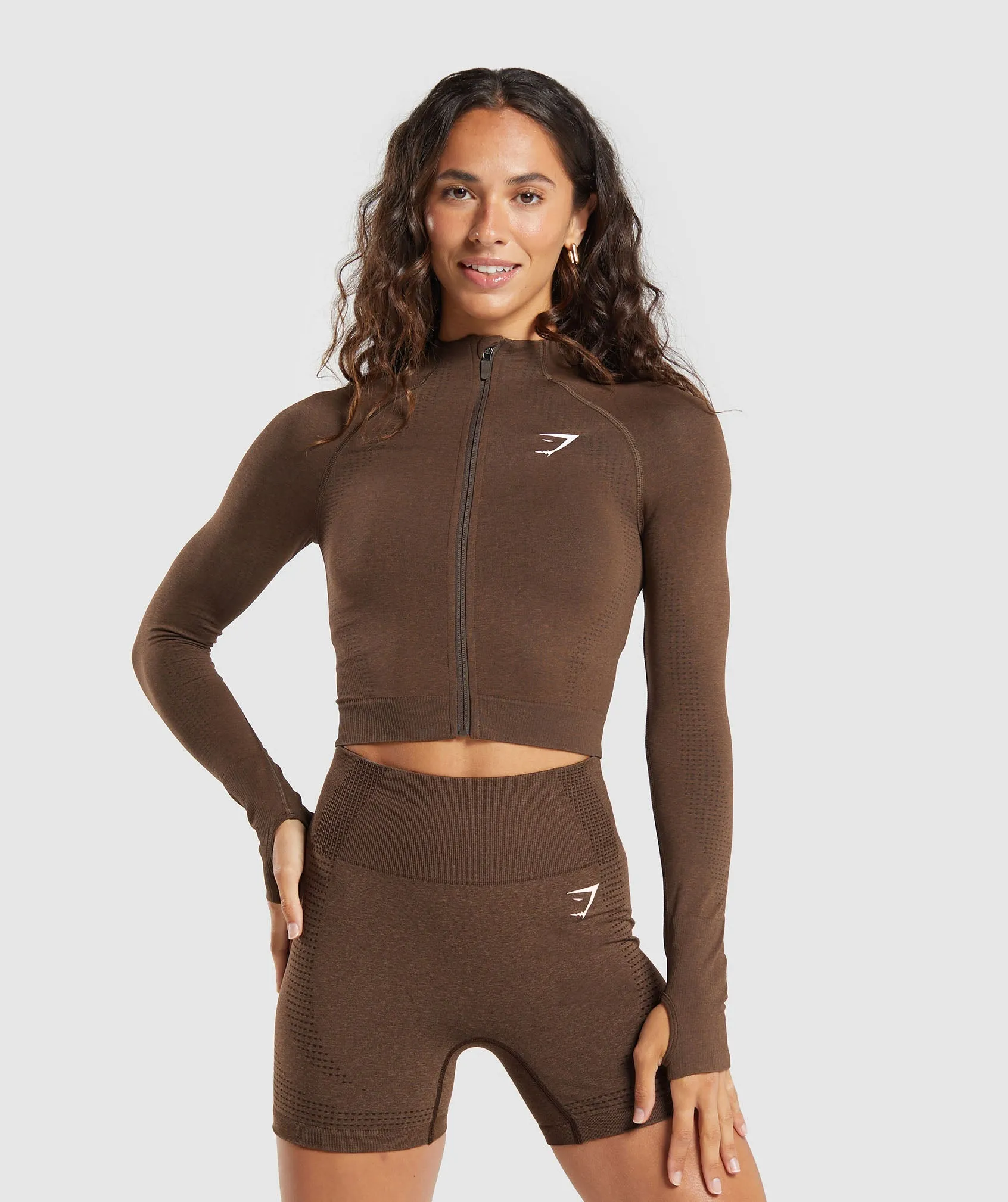 Gymshark Vital Seamless Midi Zip Pullover - Espresso Marl