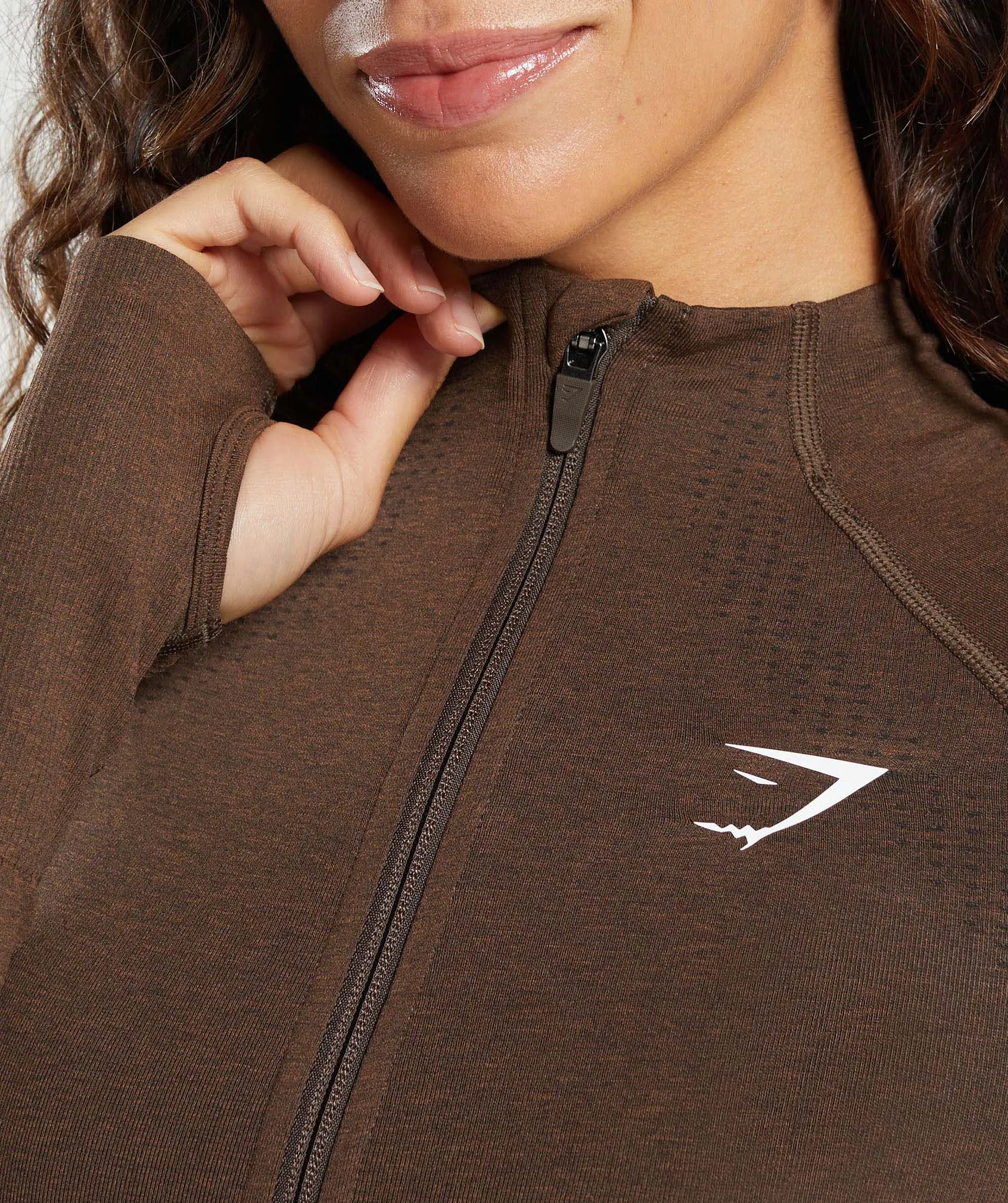 Gymshark Vital Seamless Midi Zip Pullover - Espresso Marl