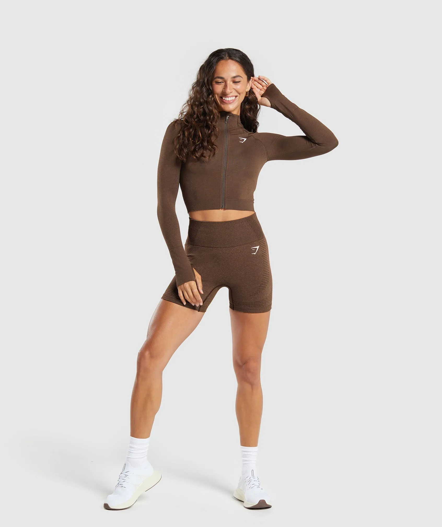 Gymshark Vital Seamless Midi Zip Pullover - Espresso Marl