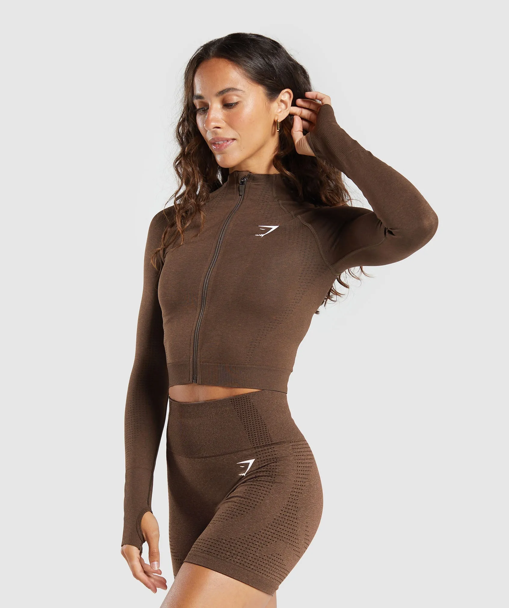 Gymshark Vital Seamless Midi Zip Pullover - Espresso Marl