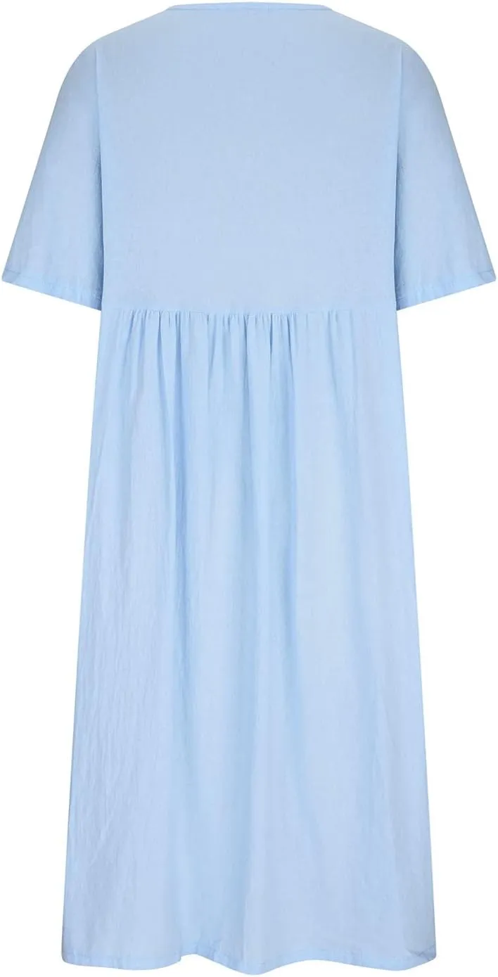 Half Sleeve Cotton Linen A-Line Dress Women Crewneck Casual Loose Midi Dress Summer High Waist Modest Flowy Dresses