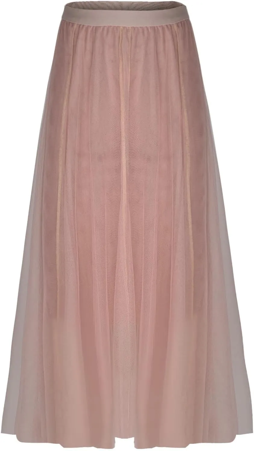 HGps8w Women's Layered Tulle Skirts Elastic High Waist Pleated Mesh Flowy A-Line Party Midi Long Dance Skirts