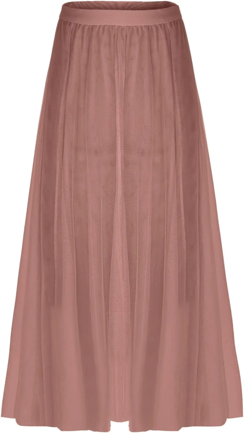 HGps8w Women's Layered Tulle Skirts Elastic High Waist Pleated Mesh Flowy A-Line Party Midi Long Dance Skirts