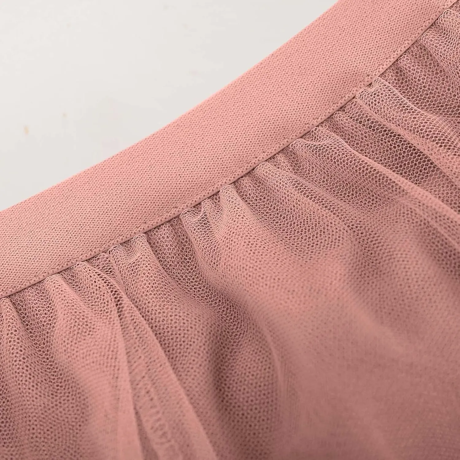 HGps8w Women's Layered Tulle Skirts Elastic High Waist Pleated Mesh Flowy A-Line Party Midi Long Dance Skirts
