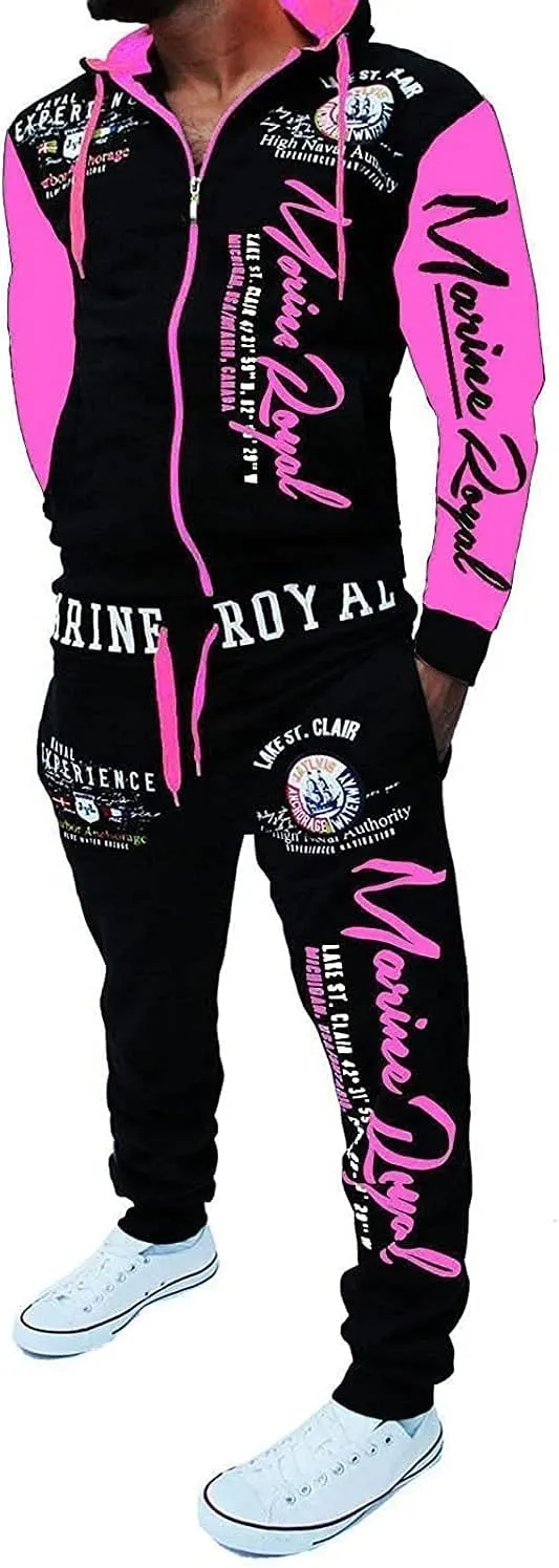 HHGKED Men 's Casual Tracksuit Hooded Full Zip Elastic Waistband Sweatsuit Set