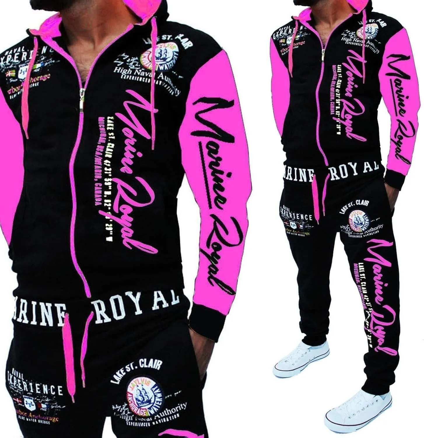 HHGKED Men 's Casual Tracksuit Hooded Full Zip Elastic Waistband Sweatsuit Set