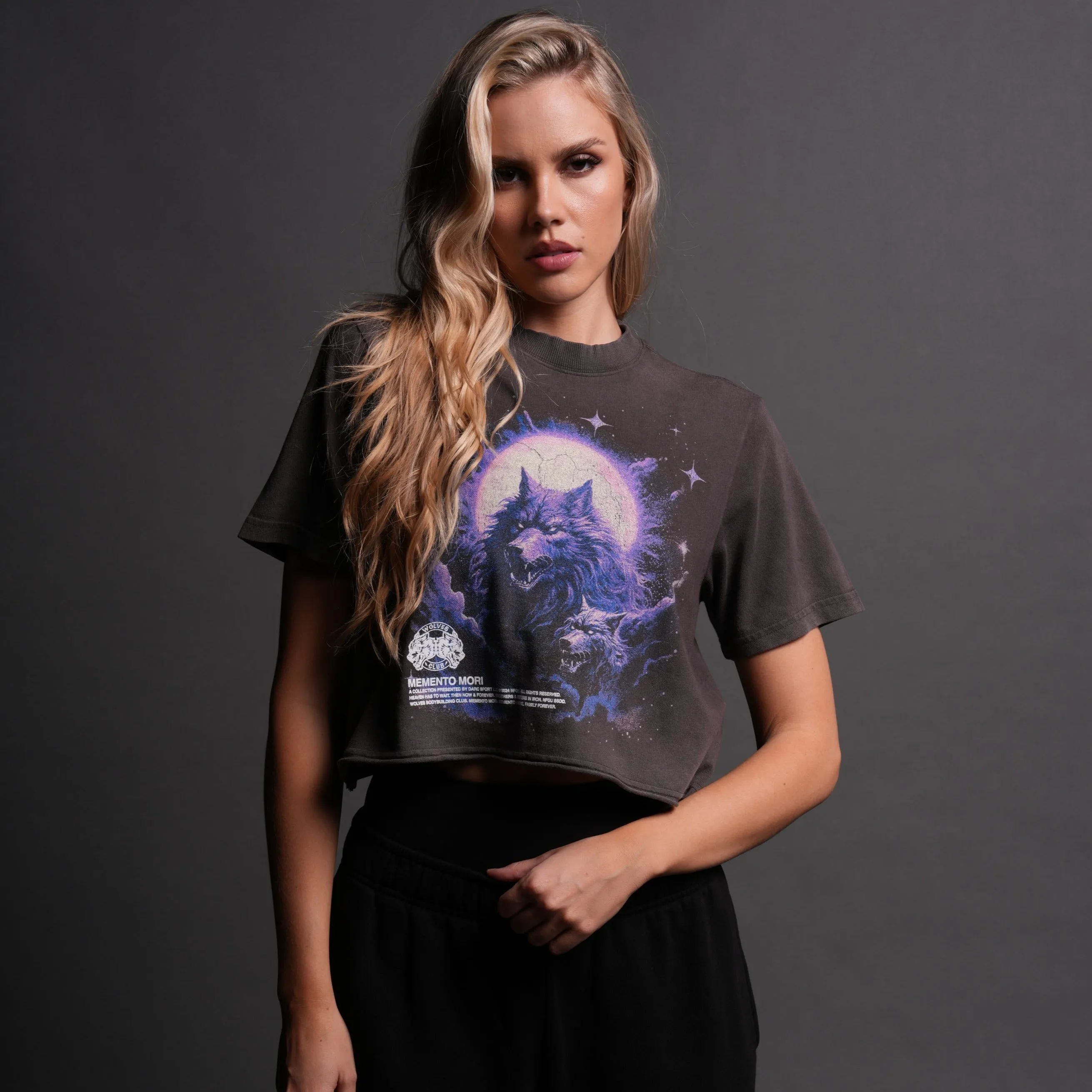 Howling At The Moon "Premium Vintage" (Cropped) Tee in Wolf Gray