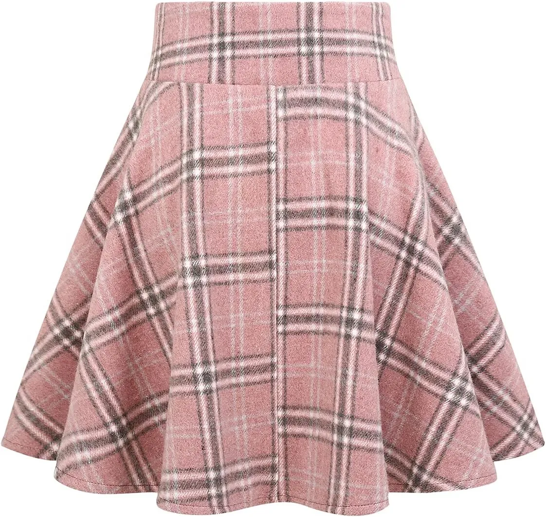 IDEALSANXUN Womens High Waist Lace Up Aline Pleated Wool Gothic Mini Plaid Skirts