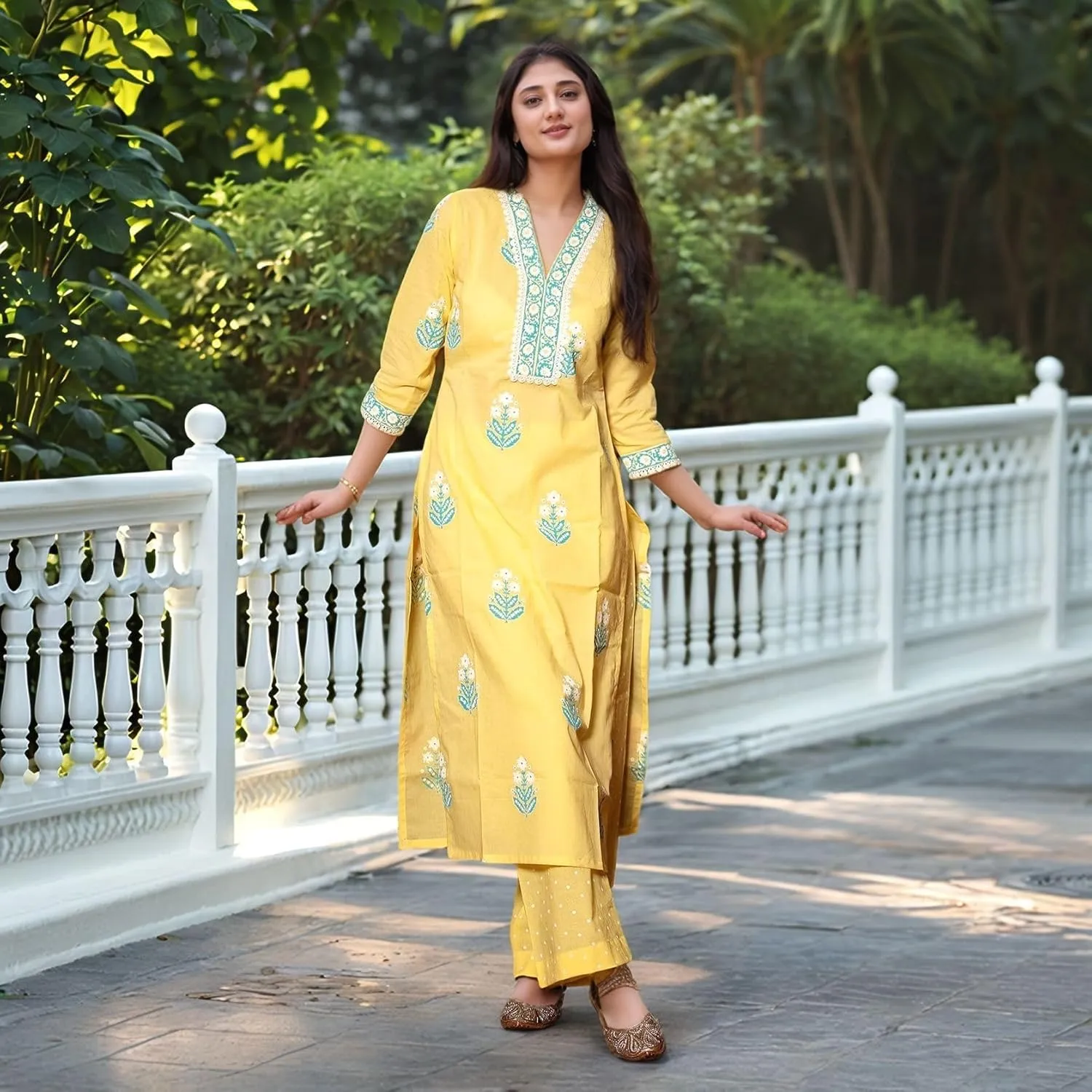 Indian Women's Rayon Viscose Straight Printed Kurta with Pant and Dupatta Set
