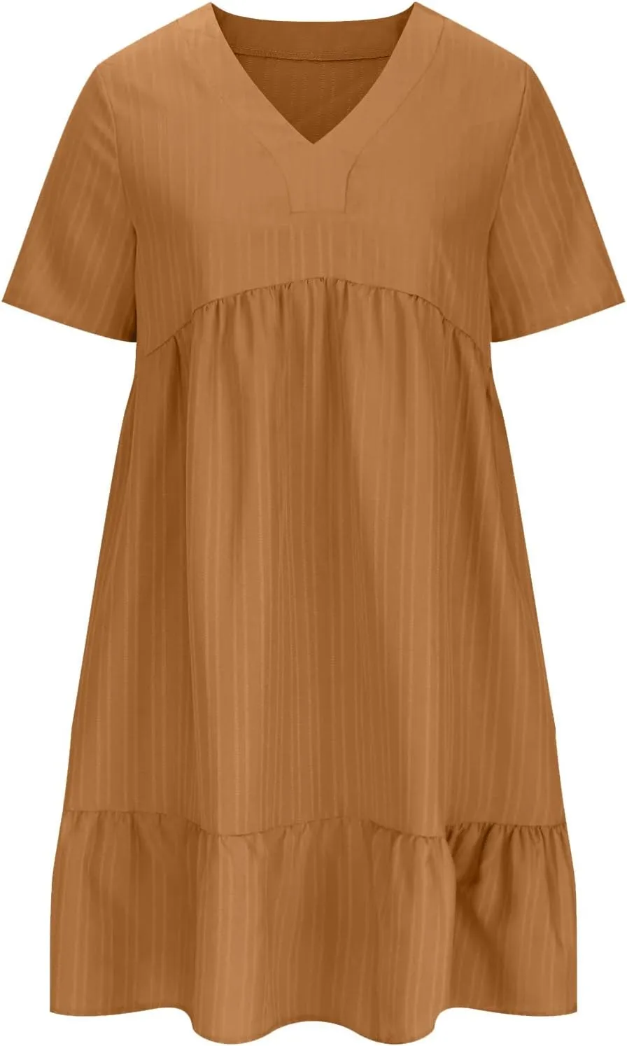 JOAU Women's Fashion Basic V-Neck Short Sleeve Loose Mini Shirt Dress Flowy Ruffle Hem A-Line Swing Knee Length Dresses