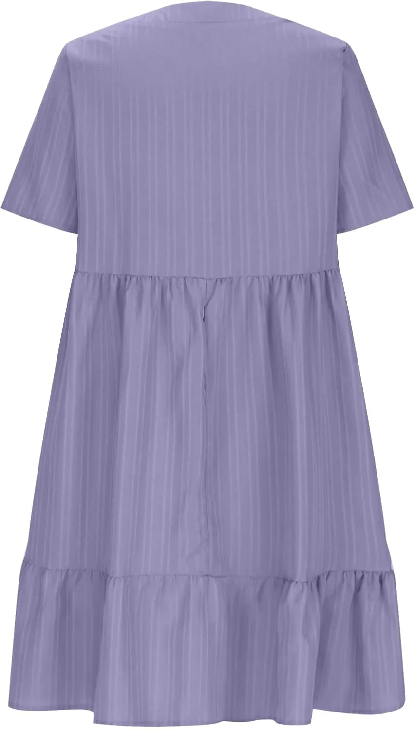 JOAU Women's Fashion Basic V-Neck Short Sleeve Loose Mini Shirt Dress Flowy Ruffle Hem A-Line Swing Knee Length Dresses