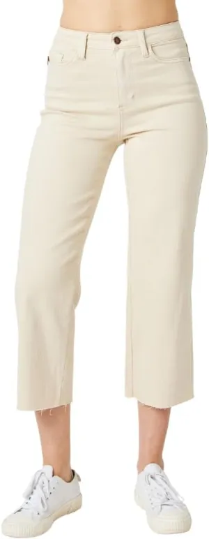 Judy Blue High Waist Off White Garment Dye Crop Wide Leg