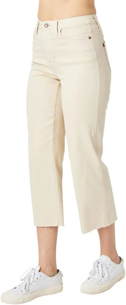 Judy Blue High Waist Off White Garment Dye Crop Wide Leg