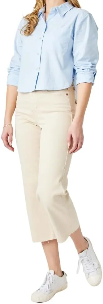 Judy Blue High Waist Off White Garment Dye Crop Wide Leg