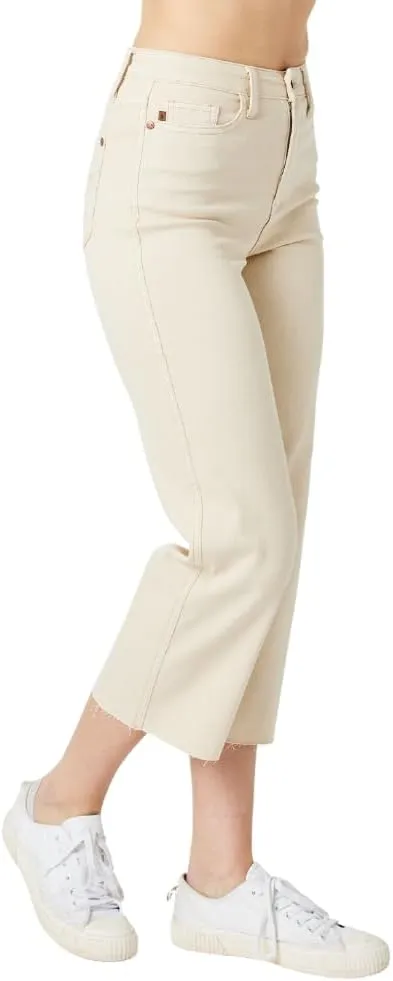 Judy Blue High Waist Off White Garment Dye Crop Wide Leg