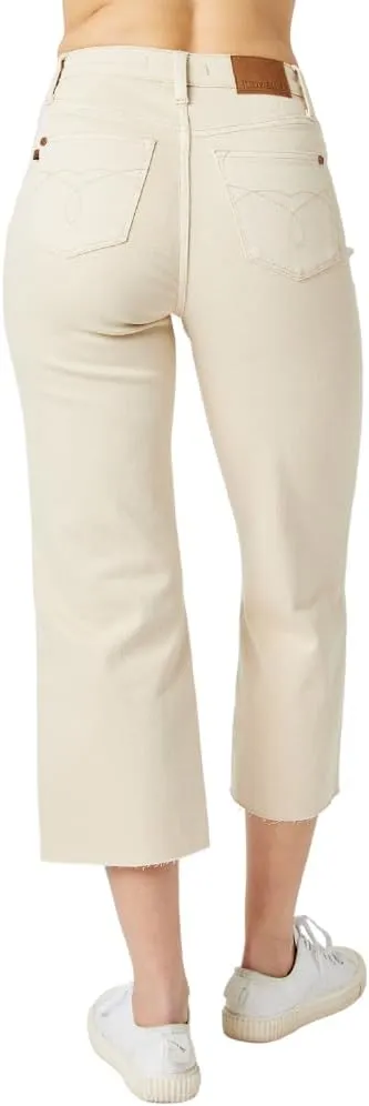 Judy Blue High Waist Off White Garment Dye Crop Wide Leg