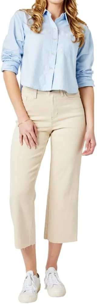 Judy Blue High Waist Off White Garment Dye Crop Wide Leg