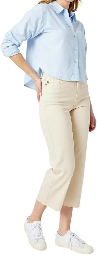 Judy Blue High Waist Off White Garment Dye Crop Wide Leg