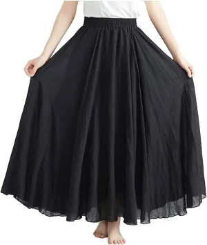 Kedera Women's Bohemian Style Elastic Waist Band Flowy Full Circle Cotton Linen Long Maxi Skirt Dress