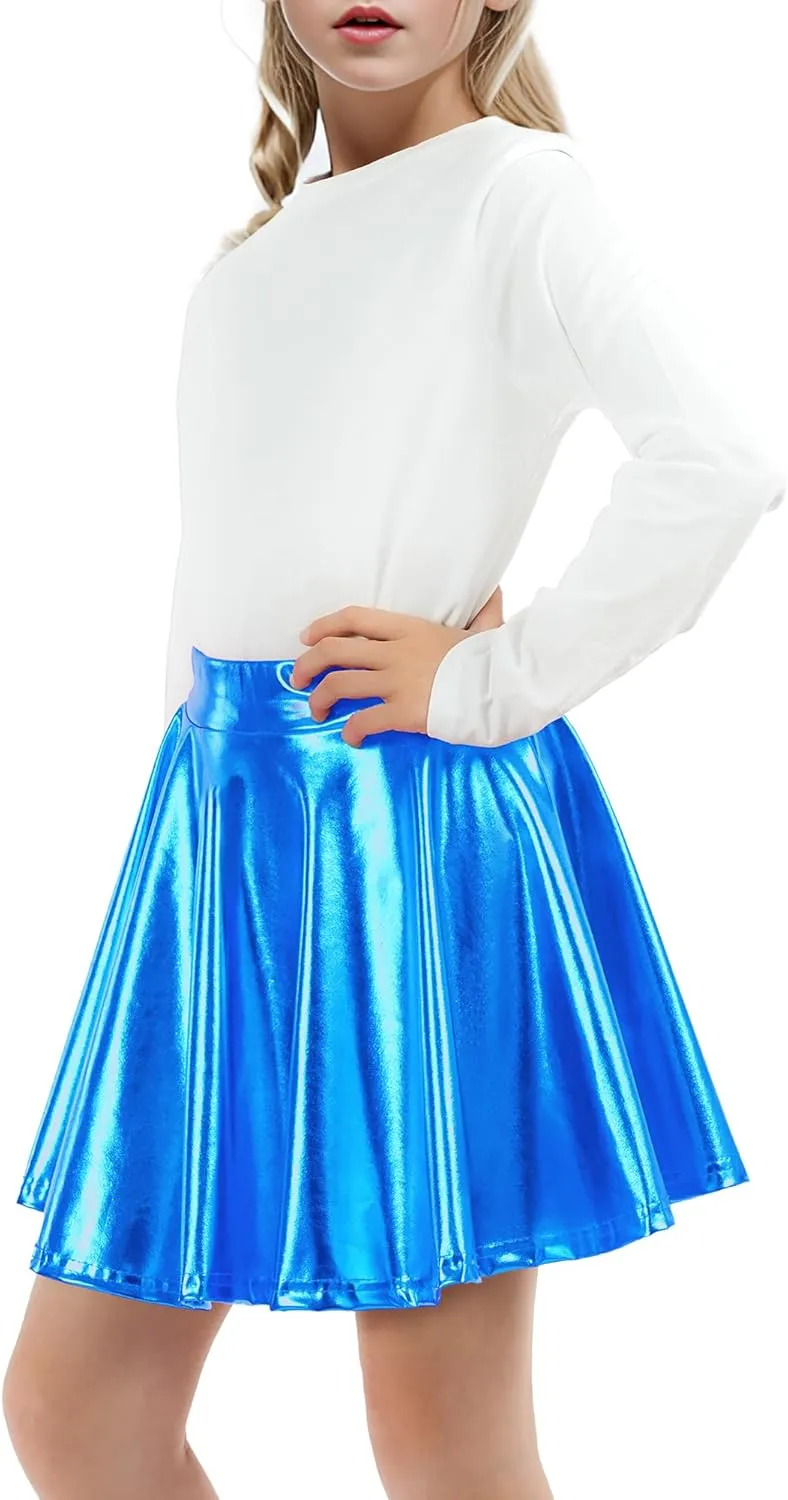 KEREDA Girls Metallic Skater Skirts Shiny Flared Holographic Skort