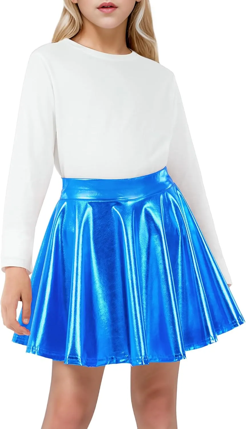 KEREDA Girls Metallic Skater Skirts Shiny Flared Holographic Skort