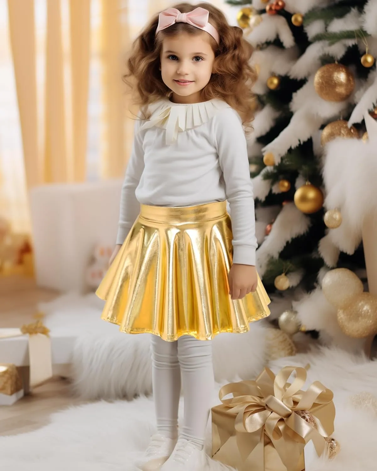 KEREDA Girls Metallic Skater Skirts Shiny Flared Holographic Skort