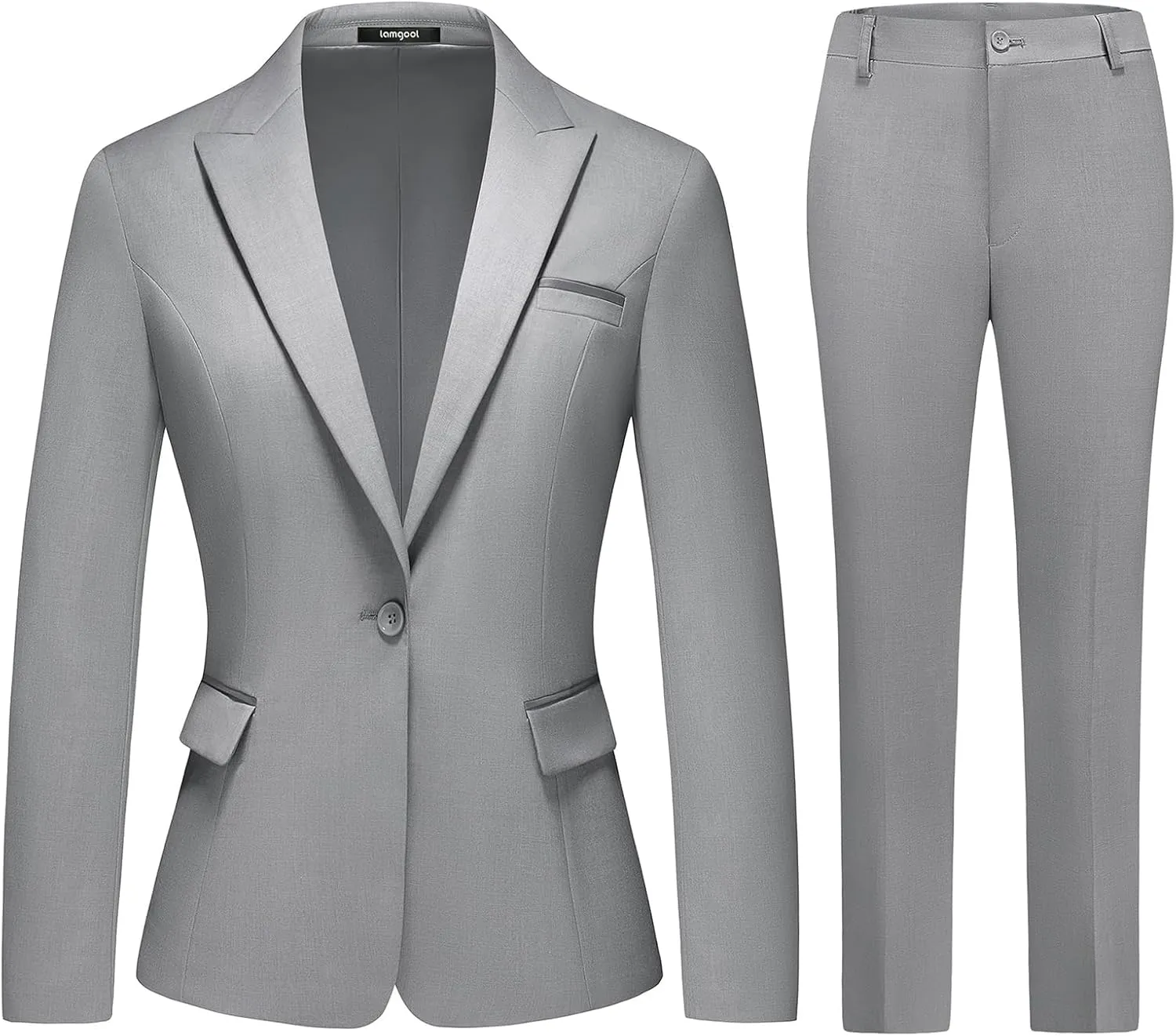 Lamgool Womens Suit 2 Piece Set Business One Button Peak Lapel Blazer Jacket with Pants for Office Ladies