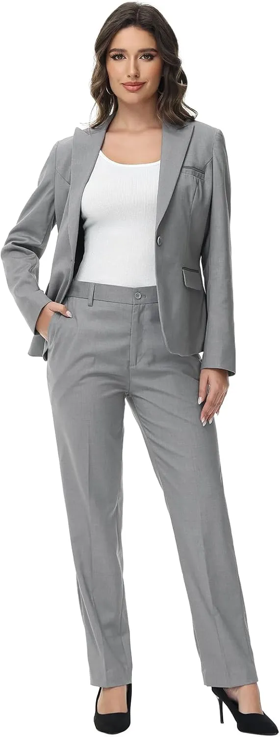 Lamgool Womens Suit 2 Piece Set Business One Button Peak Lapel Blazer Jacket with Pants for Office Ladies