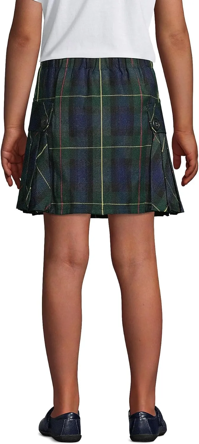 Lands' End School Uniform Girls Side Pleat Plaid Skort Above Knee