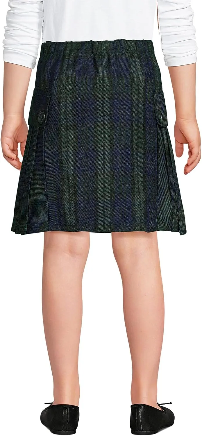 Lands' End School Uniform Girls Side Pleat Plaid Skort Above Knee