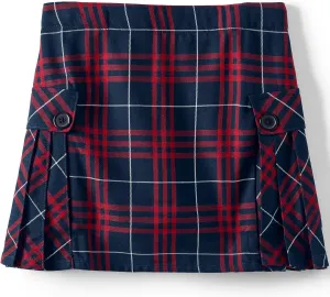 Lands' End School Uniform Girls Slim Side Pleat Plaid Skort Above Knee