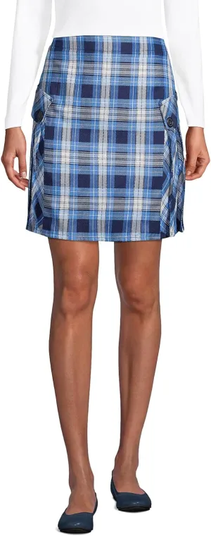 Lands' End School Uniform Young Women's Side Pleat Plaid Skort Above The Knee