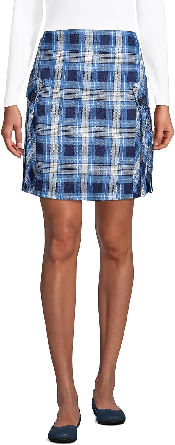 Lands' End School Uniform Young Women's Side Pleat Plaid Skort Above The Knee