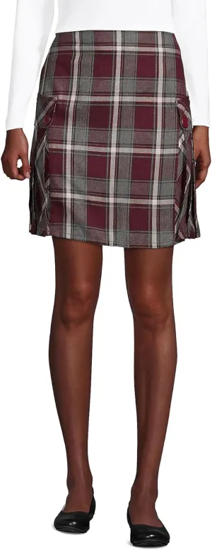 Lands' End School Uniform Young Women's Side Pleat Plaid Skort Above The Knee