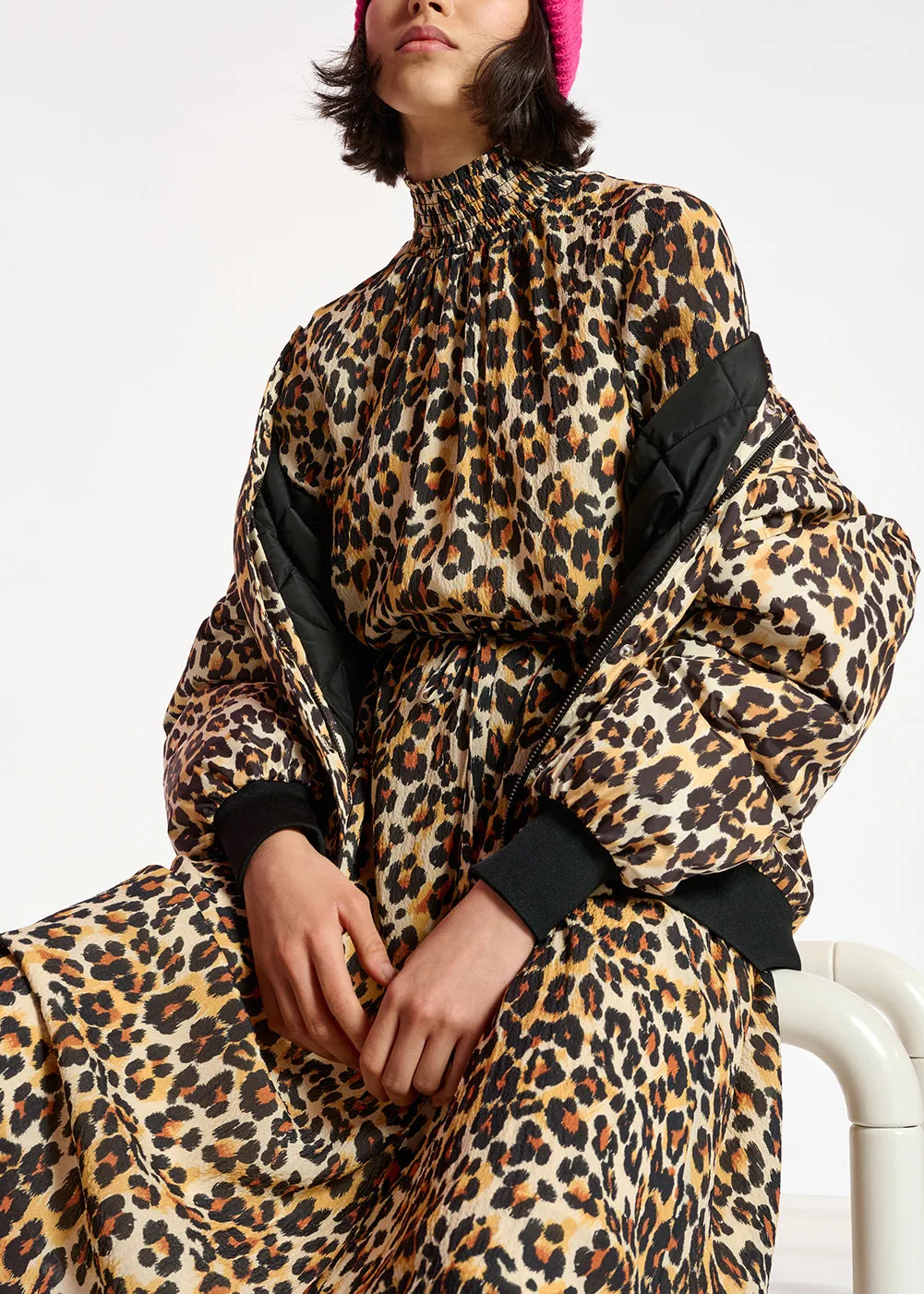 Leopard-print oversized bomber jacket