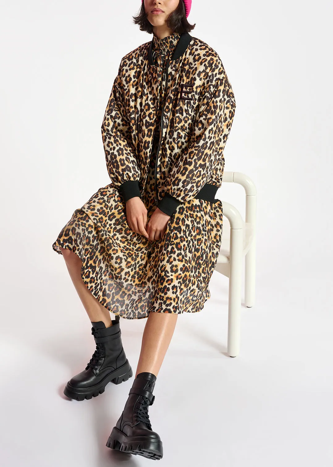 Leopard-print oversized bomber jacket