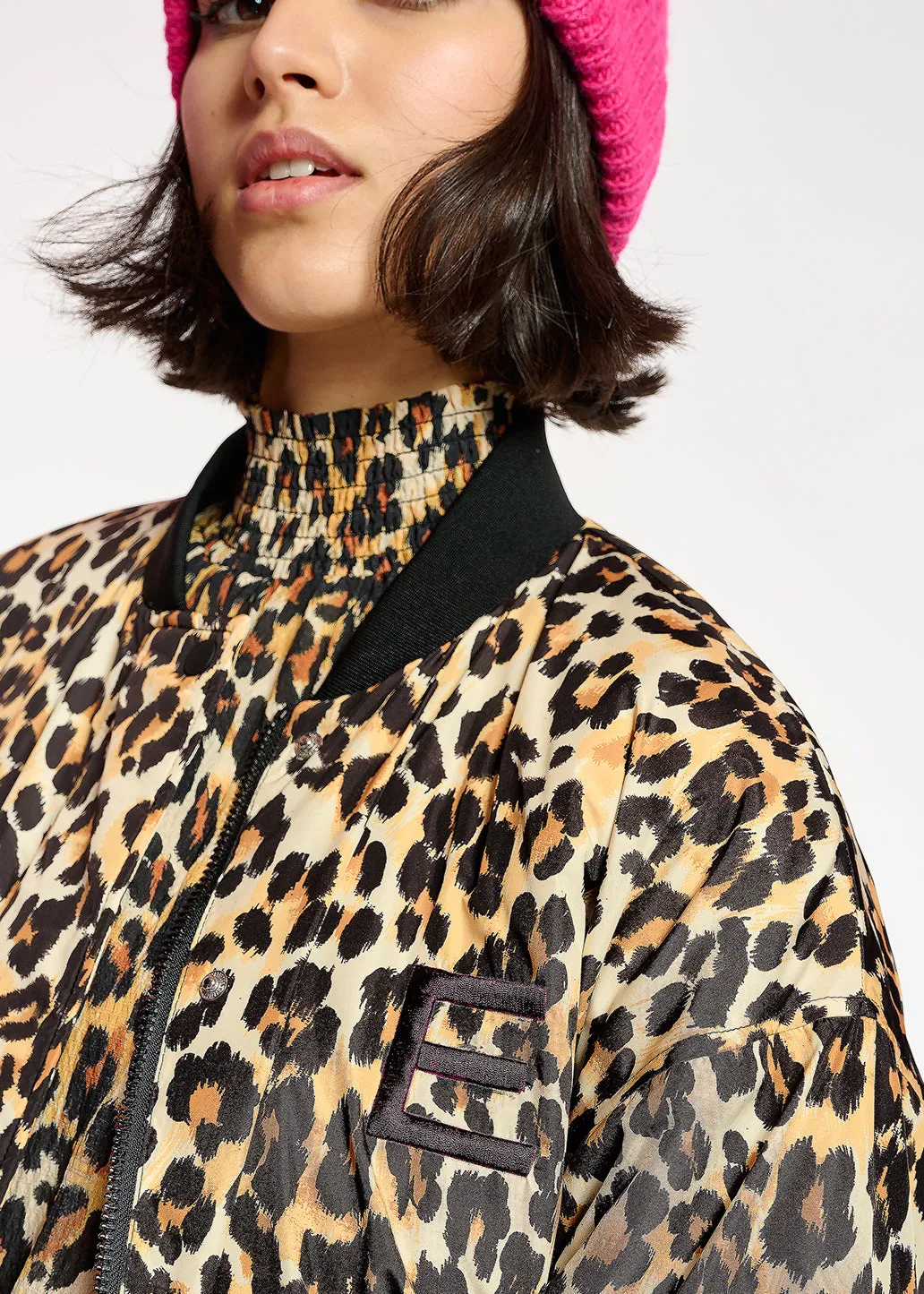 Leopard-print oversized bomber jacket