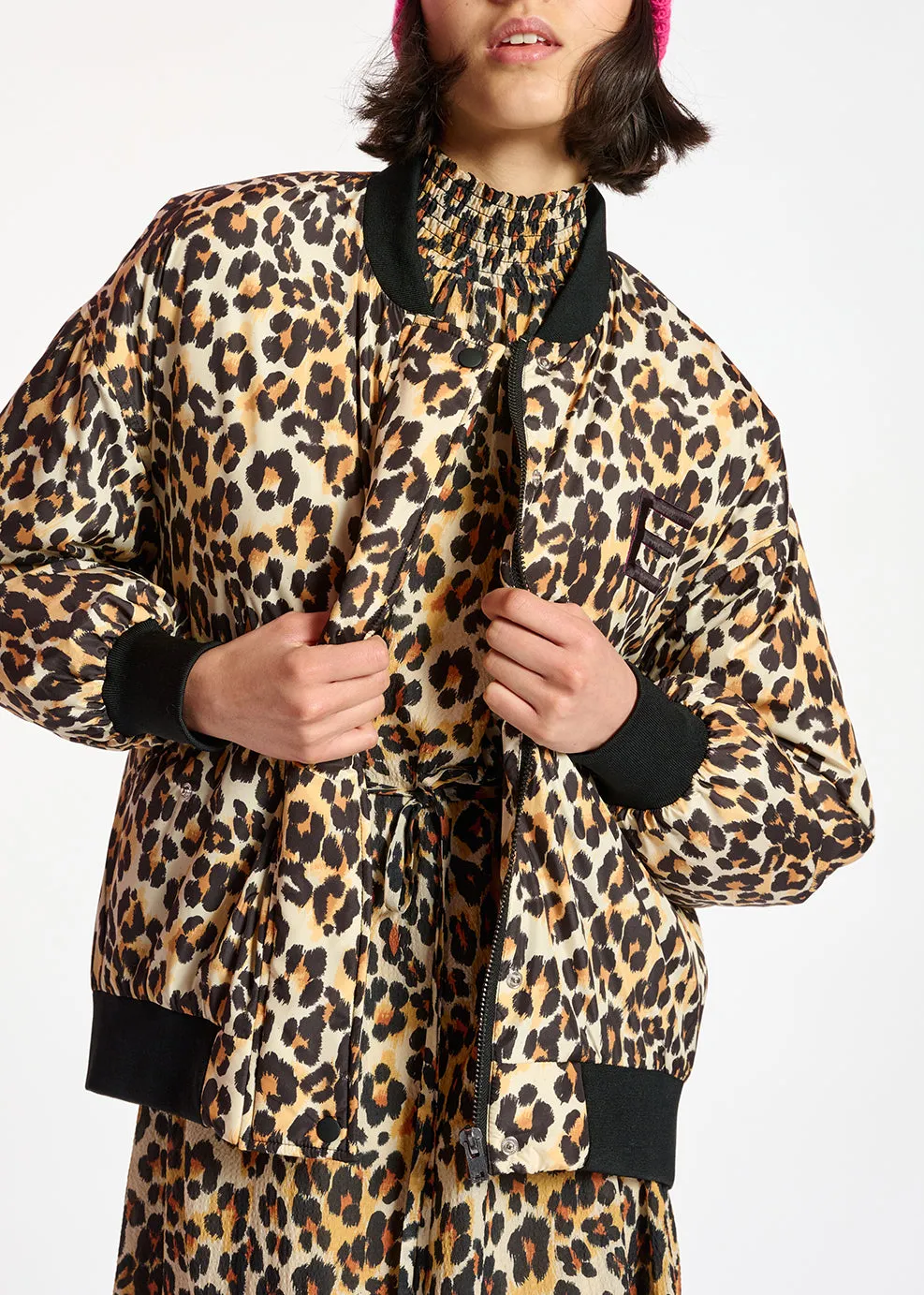 Leopard-print oversized bomber jacket