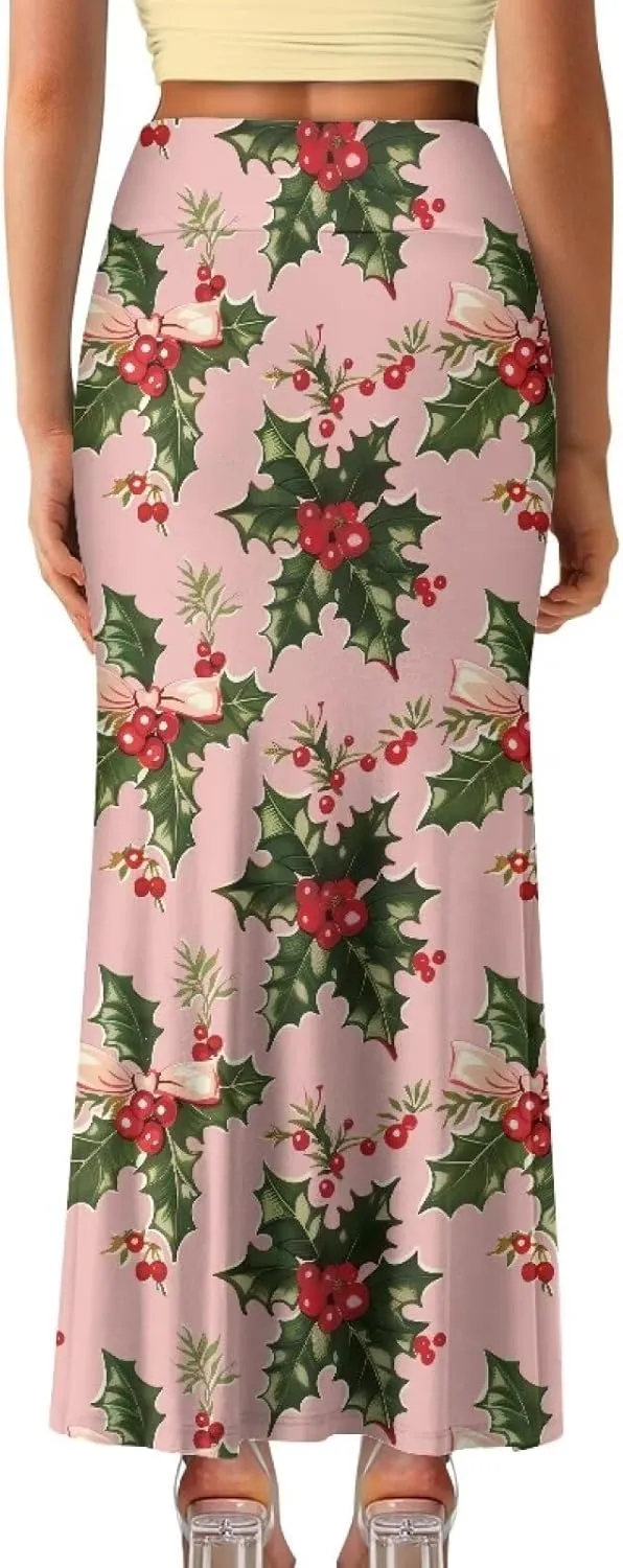 Long Skirts for Women High Waisted A-Line Stretchy Maxi Skirt Flared Casual Ruffle Hem Skirt Party Wedding Skirts