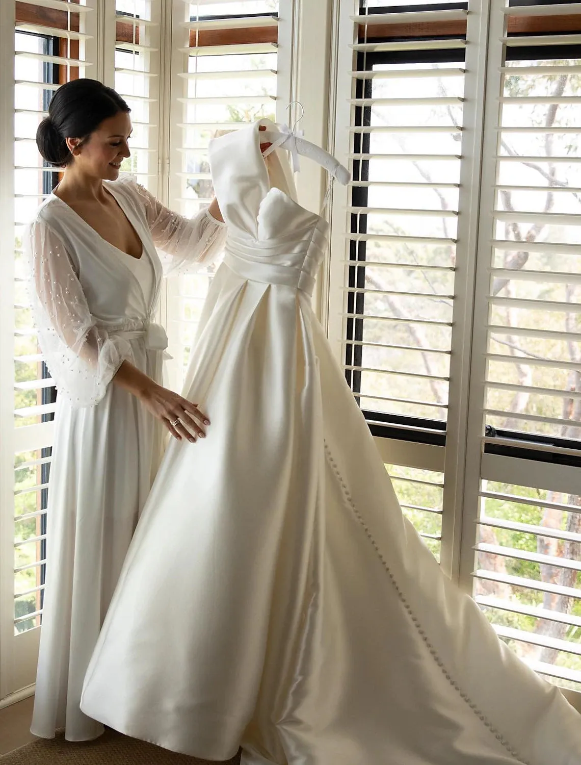 Luolandi Hall Formal Wedding Dresses A-Line One Shoulder Sleeveless Sweep / Brush Train Satin Bridal Gowns
